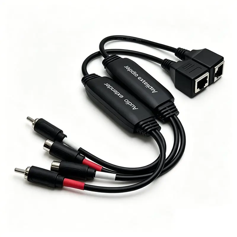 AA60 100M RCA Audio Extender Red White RCA to RJ45 Network Cable Balun Passive No Power