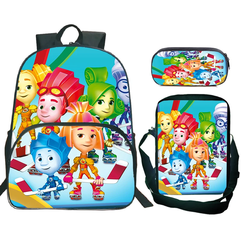 Cartoon The Fixies Backpack for Boys Girls 3pcs Set Schoolbag Primary Student Bookbag Large Capacity Children Daypack Gifts
