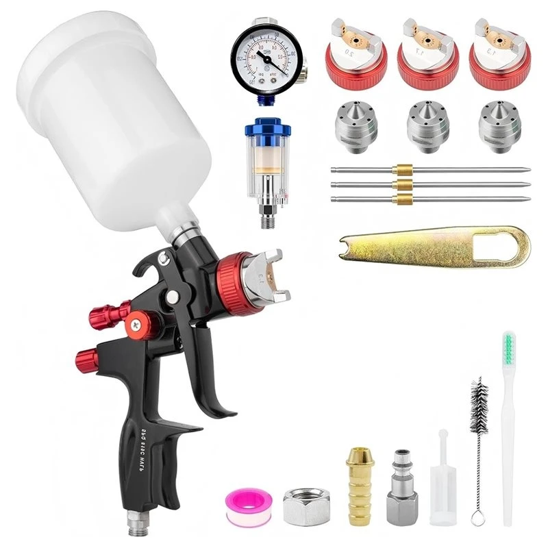 RABIT AS59HVLP Air Spray Gun Kit With Air Regulator& Separator For Automotive Painting- Includes 1.3/1.7/2.0 Mm Nozzles