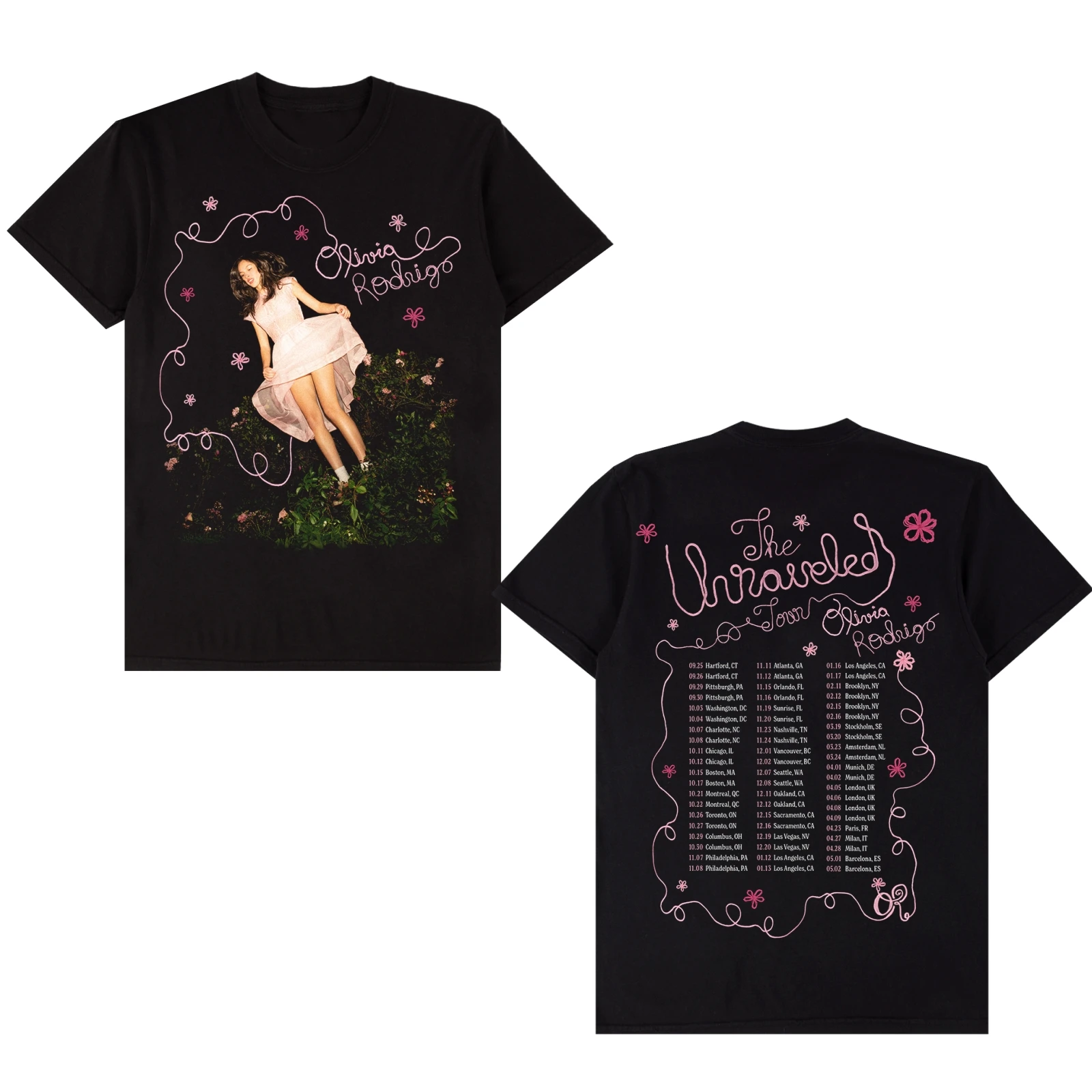 Camiseta Oficial Singer Olivia The Unraveled Tour 2026 - Unissex, Algodão, Estilo Y2K, Oversized, Manga Curta, Presente para Fãs