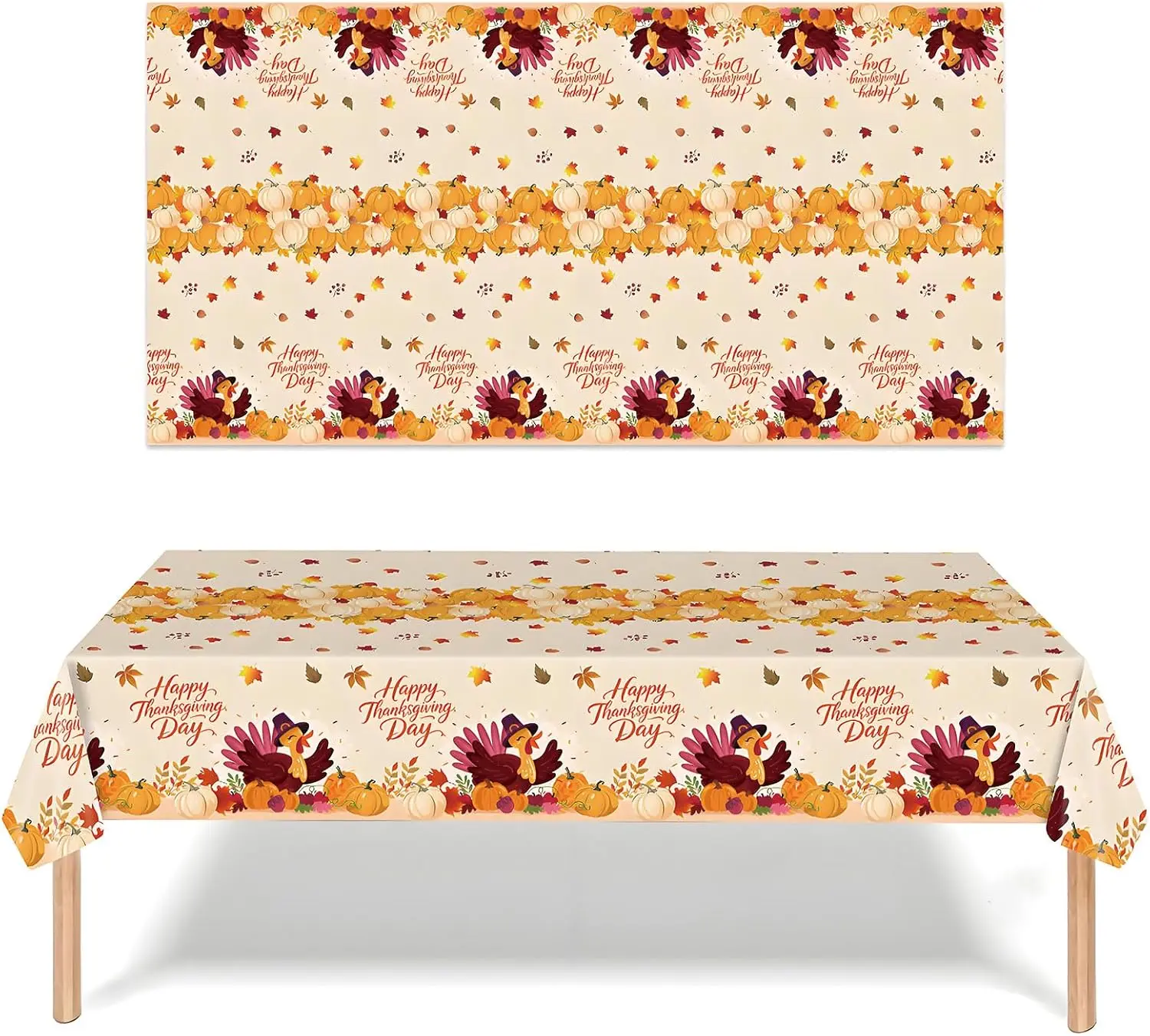 Thanksgiving Tablecloth Disposable Autumn Friendsgiving Turkey Maple Leaves Tablecover Happy Thanksgiving Day Party Decoration