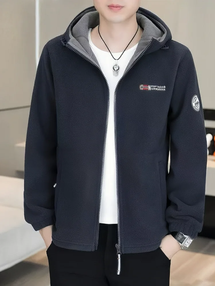

Мужская теплая верхняя одежда Thiened Fce Jaet с воротником-стойкой, осень-зима, повседневная одежда из полиэфирного волокна, длинная застежка-молния