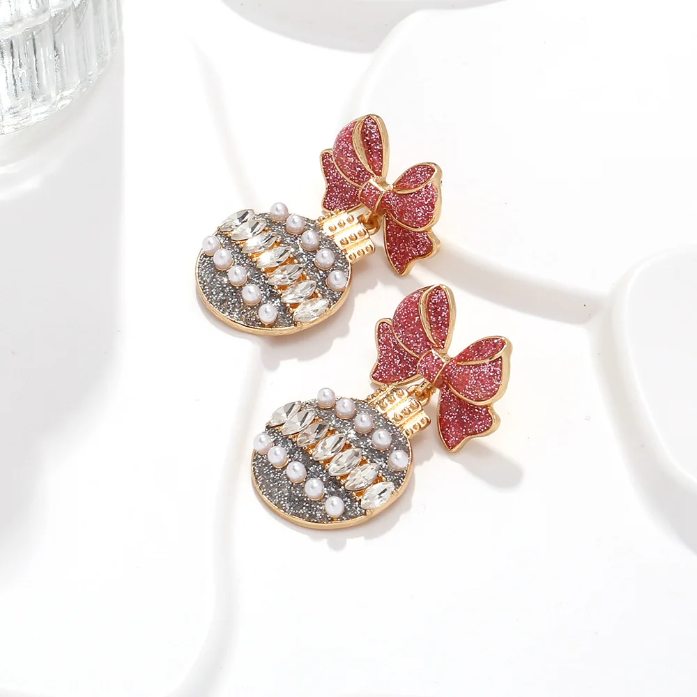 2025 جديد عيد الميلاد الملونة القوس لطيف ديسكو الكرة الأقراط #6