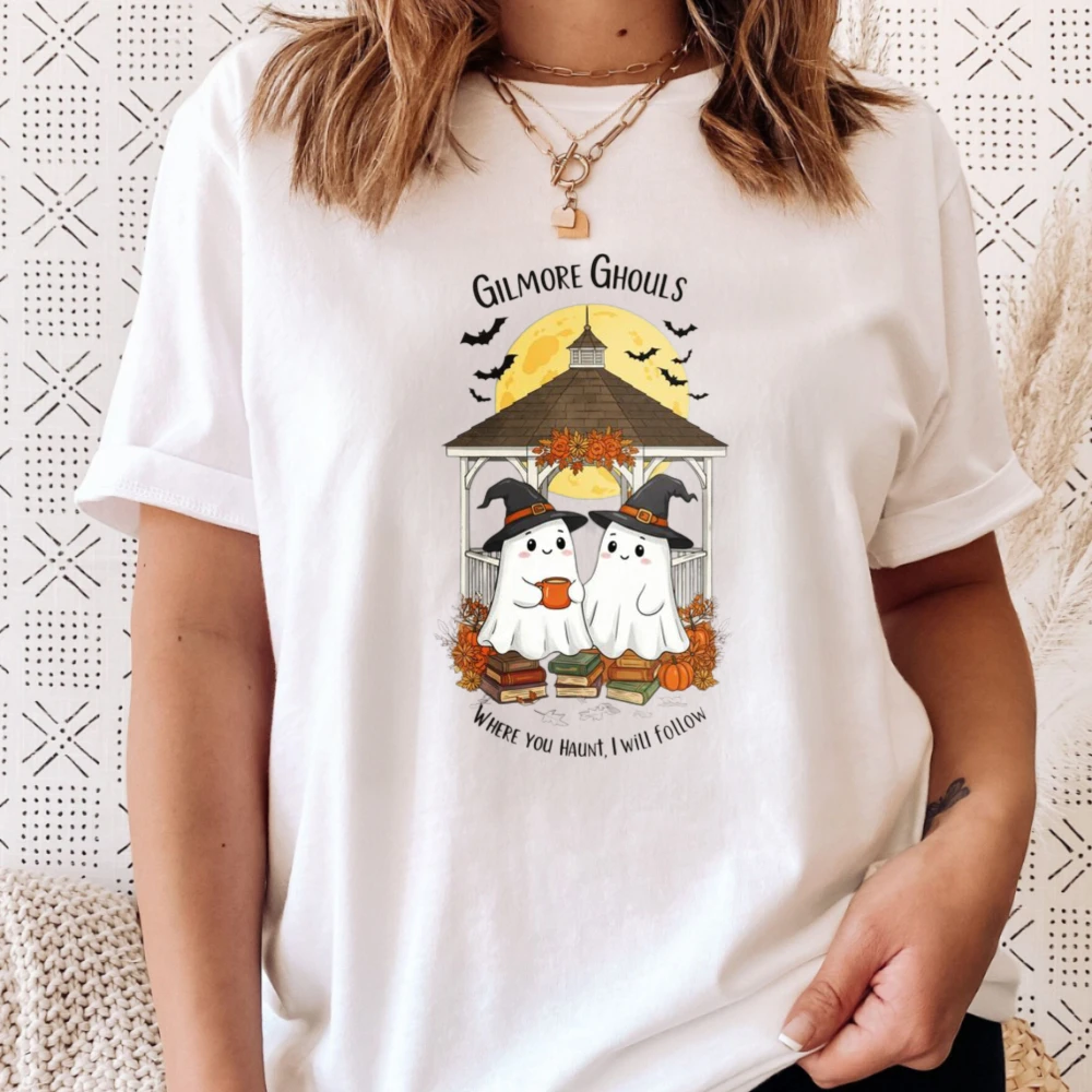 Funny Gilmore Ghouls Where You Haunt I Will Follow Tshirt Halloween Pumpkins Full Moon Women Men Fashion Shirt Unisex Cotton Tee