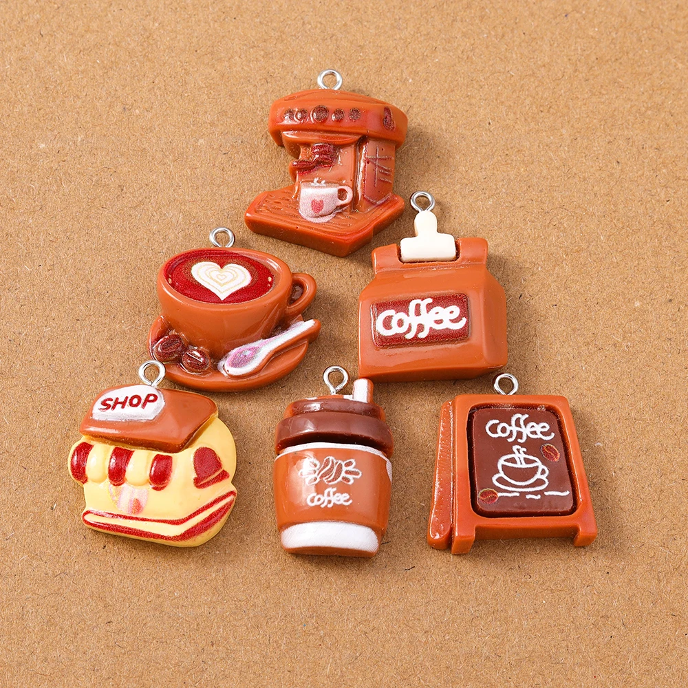10pcs Resin Simulation Coffee Charms Coffee Machine Pendants for Jewelry Making DIY Necklace Earrings Accessories Supplies