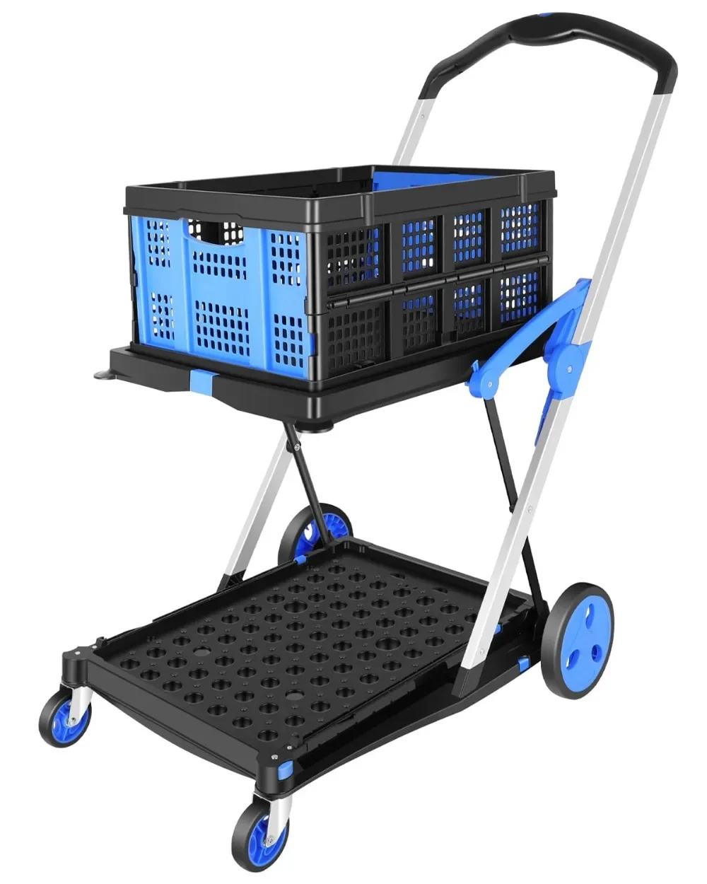 Utility Cart Multi Use Functional Collapsible Shopping Carts 2-Tier Collapsible Shopping Cart with Baskets Carrito para Super