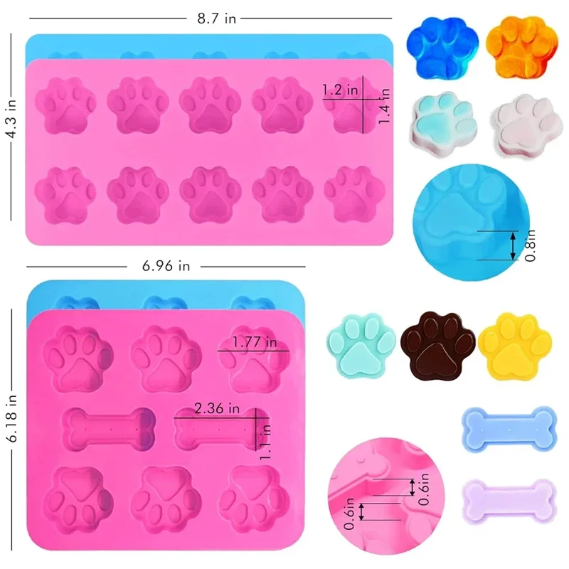 Pet Treat Molds Soap Puppy Dog Paw and Bone Silicone Molds for Candy Jelly Ice Cube Biscuits Pet Cake Decorating Baking Moulds