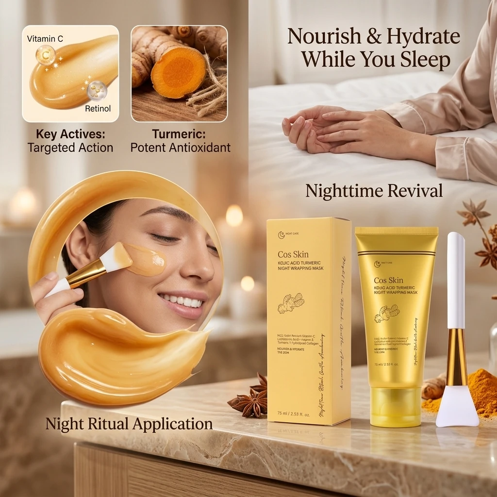Kojic Acid Turmeric Overnight Wrapping Peel Off Mask Nourishes Hydrolyzed Collagen Glowing Skin Skin Firmnes Women Skincare 75ml