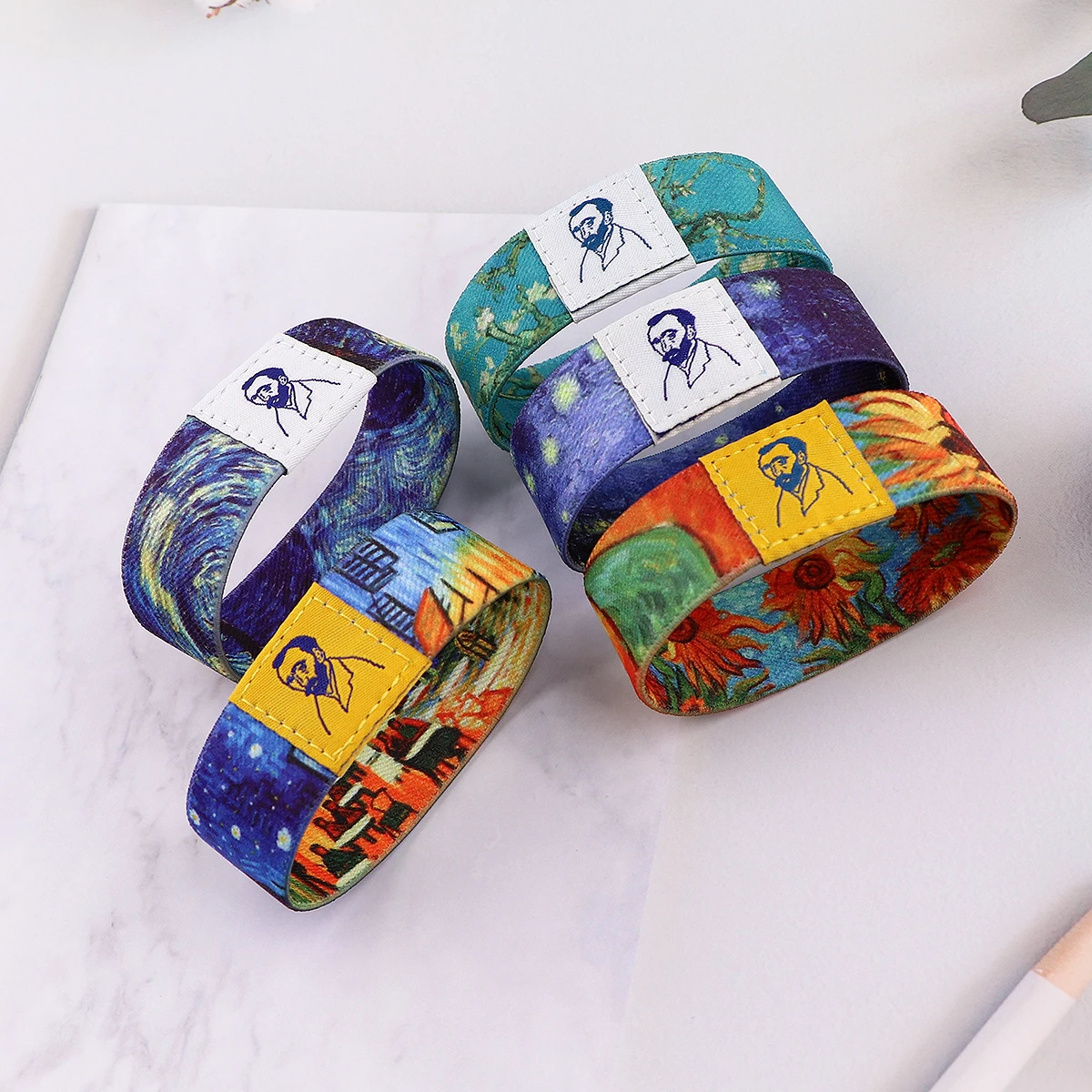 Van Gogh art paintings starry sky Bracelet For Women Sunflower Sports Wristband Elastic Bracelet Bangle Jewelry