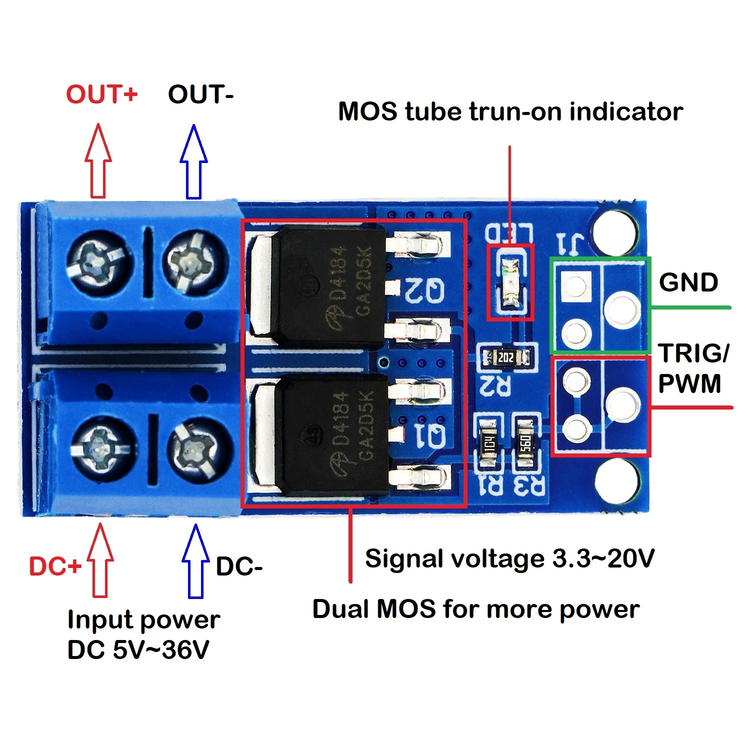 DC5V-36V 15A 400W Max 30A PWM Regulator Adjustment Motor MOSFET Trigger Switch Drive Dual High-Power Speed Control Board Module