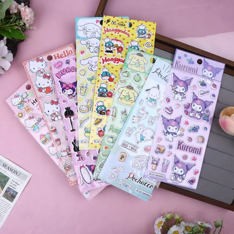 

4/8 шт. милые 3D-наклейки из хлопка с персонажами Hello Kitty, Cinnamoroll, Kuromi для скрапбукинга, декора чехлов для телефонов и рукоделия