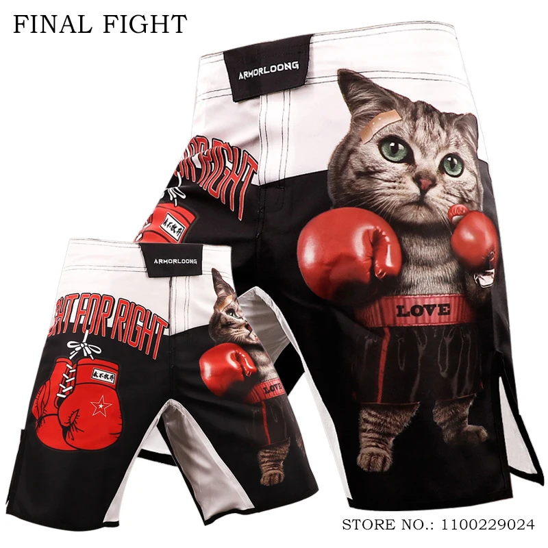 

MMA Shorts Men Women Sanda Boxing Muay Thai Shorts Cat Printing Mixed Martial Arts Jiu jitsu Grappling Sparring Kickboxing Pants