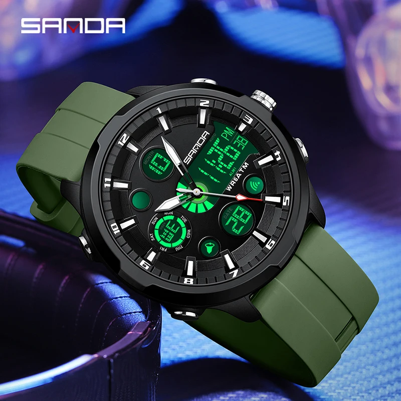 SANDA Top Brand G Style Men Watches 50M Waterproof Sports Military Quartz Watch For Male Double Display Digital Wristwatch Clock