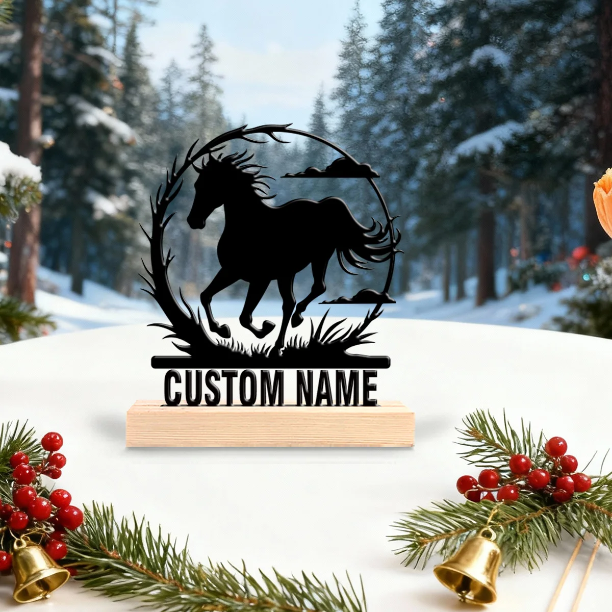 1pc Metal Desktop Decoration Custom Content With Wooden Base Art Decoration, Desktop Decoration