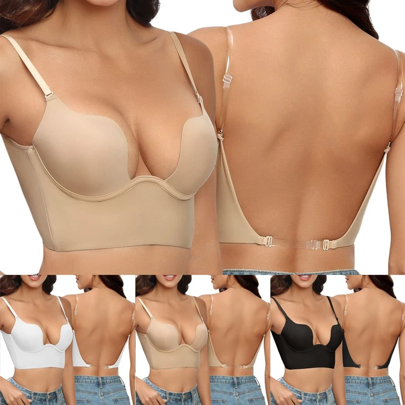 Women Invisible Bra Deep U Plunge Bras Backless Top for Dresses Sexy  Lingerie with Transparent Strap Push Up Strapless Underwear - AliExpress  200574005