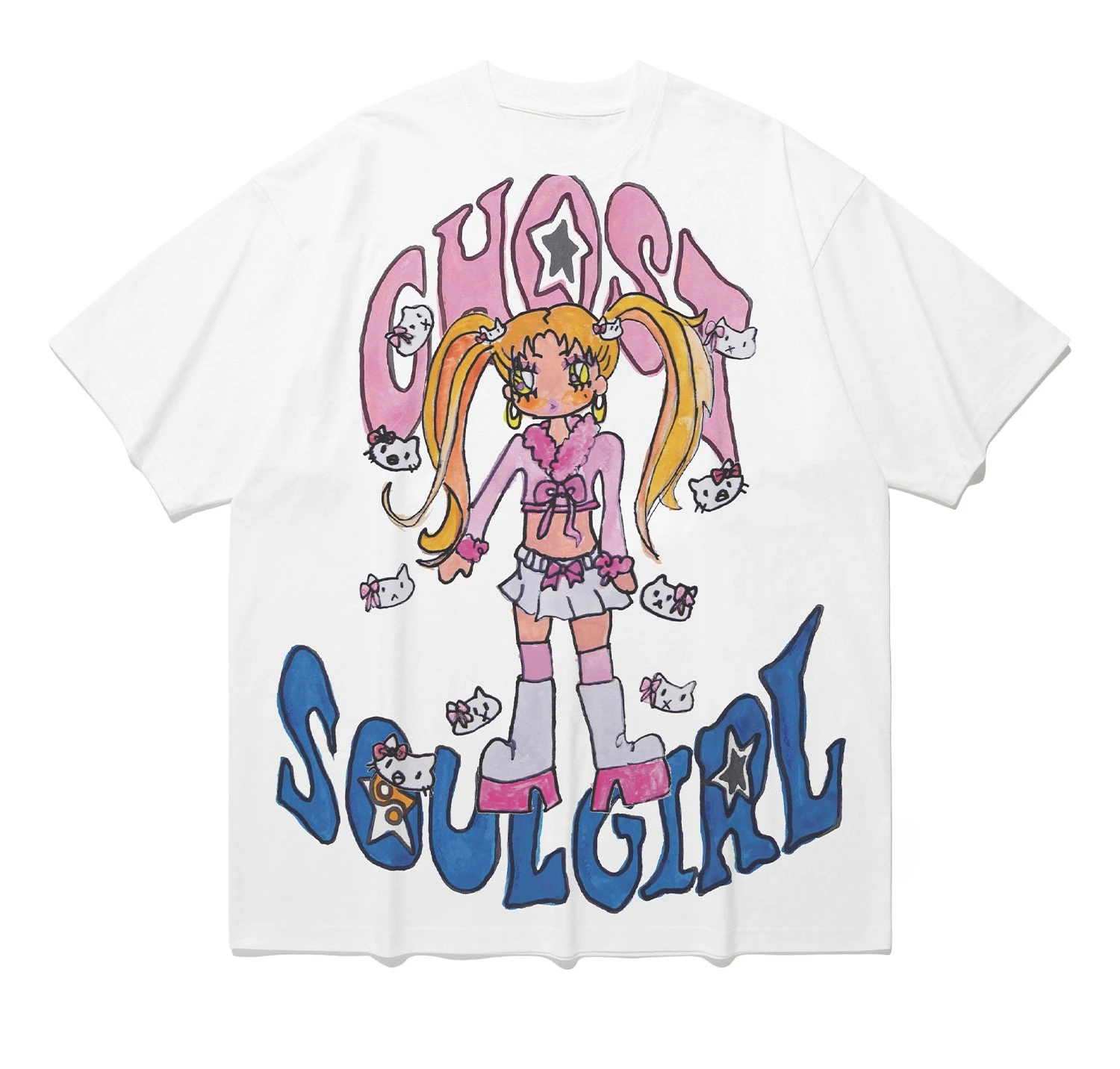 Lin Nalian Jiang Shiqi same style~ ngc Korean designer 24 summer niceghostclub graffiti wide T-shirt Neck T-shirt 25ss Men Women