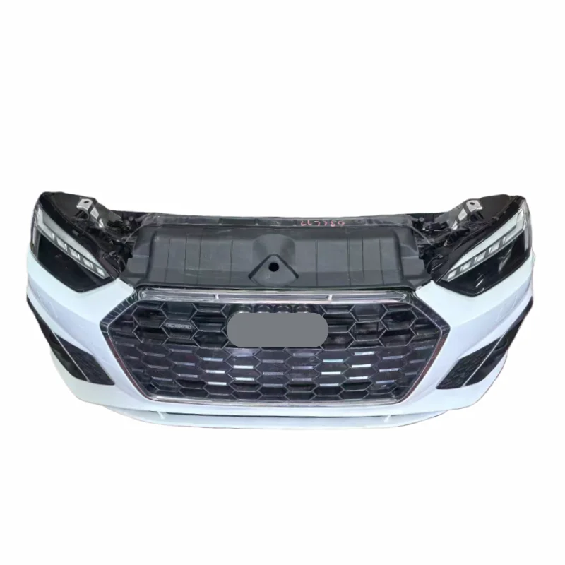 2023 A5 Front Bumper with Headlights & Radiator Set  Plastic+ABS Bolt-On White/Black Paint 1 Year Warranty