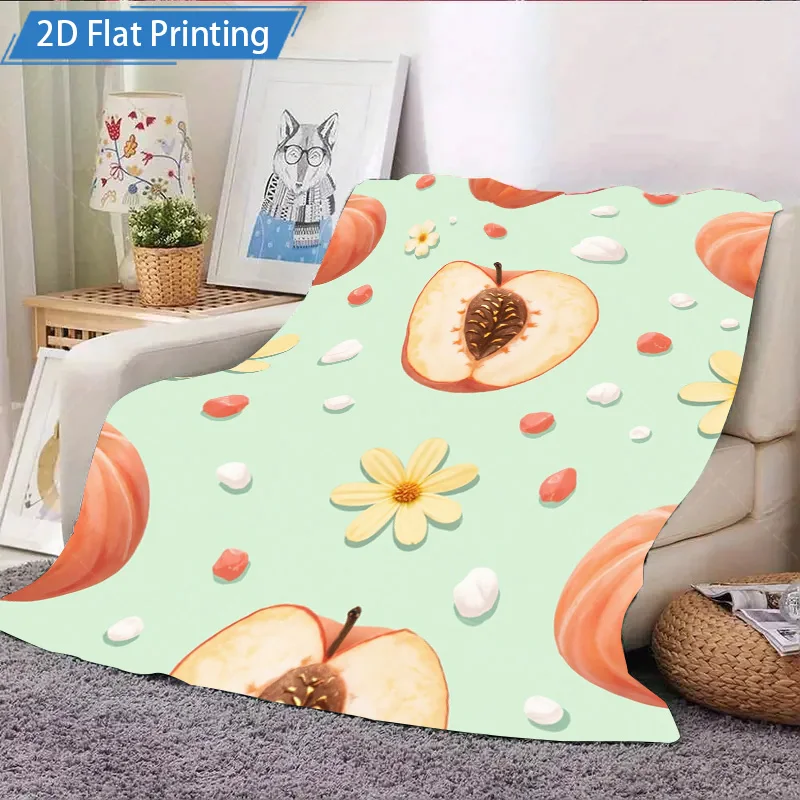 1 قطعة بطانية الفانيلا لطيف التفاح والزهور طباعة بطانية لينة مريحة رمي للسرير أو الأريكة نمط ديكور الخريف