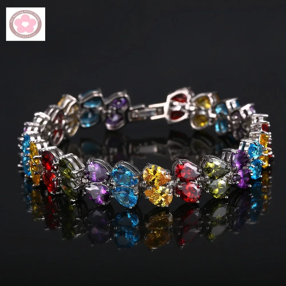 JLB011  New Fashion Water Drop-shaped Ruby Sapphire Citrine Emerald Muticolor Zircon Jewelry Gift  for  Women Bracelets