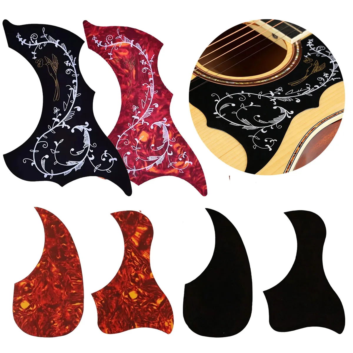 Miwayer Acoustic Guitar Pickguard – Drop/Flame Bird/Pattern Bird Shape, 38-41 inch, Celluloid, Anti-Scratch for Folk Guitar
