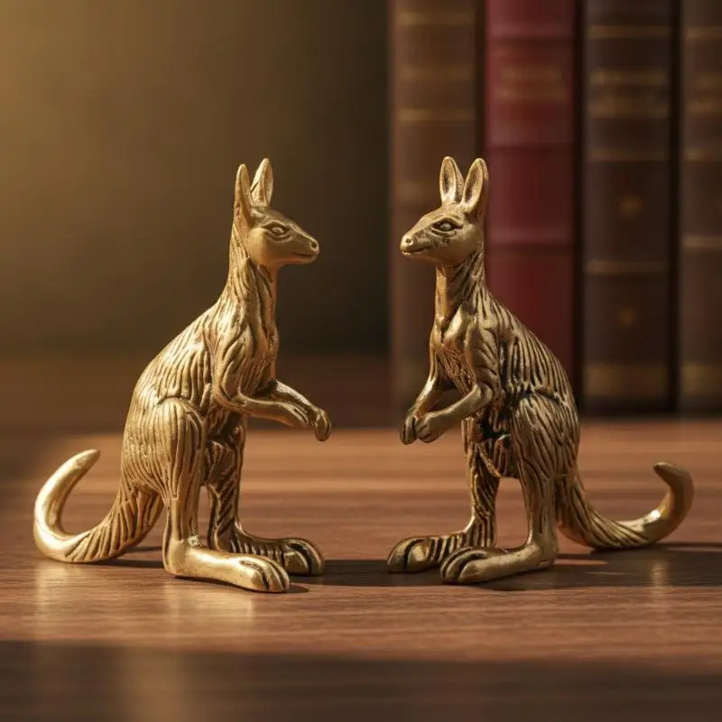 Exquisite Carved Brass Kangaroo Figurine Retro Finish Solid Brass Statue for Living Room Table Decor Gift