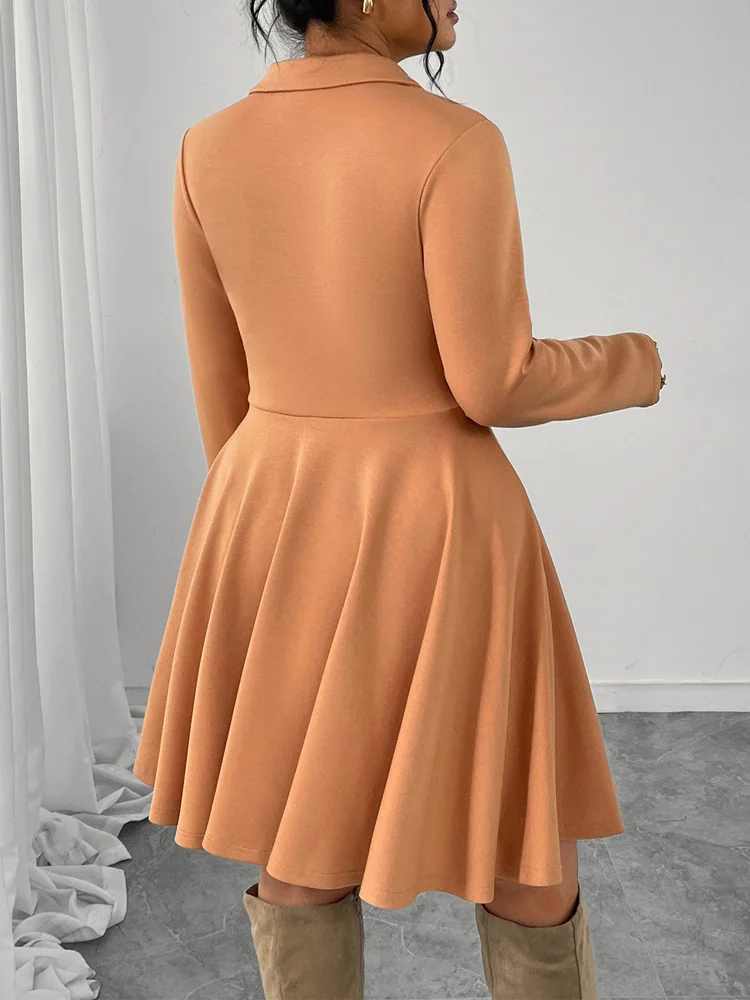 GIBSIE Plus Size Button Lapel Collar A-Line Dress Women 2025 Autumn and Winter High Waist Long Sleeve Casual Big Swing Dresses