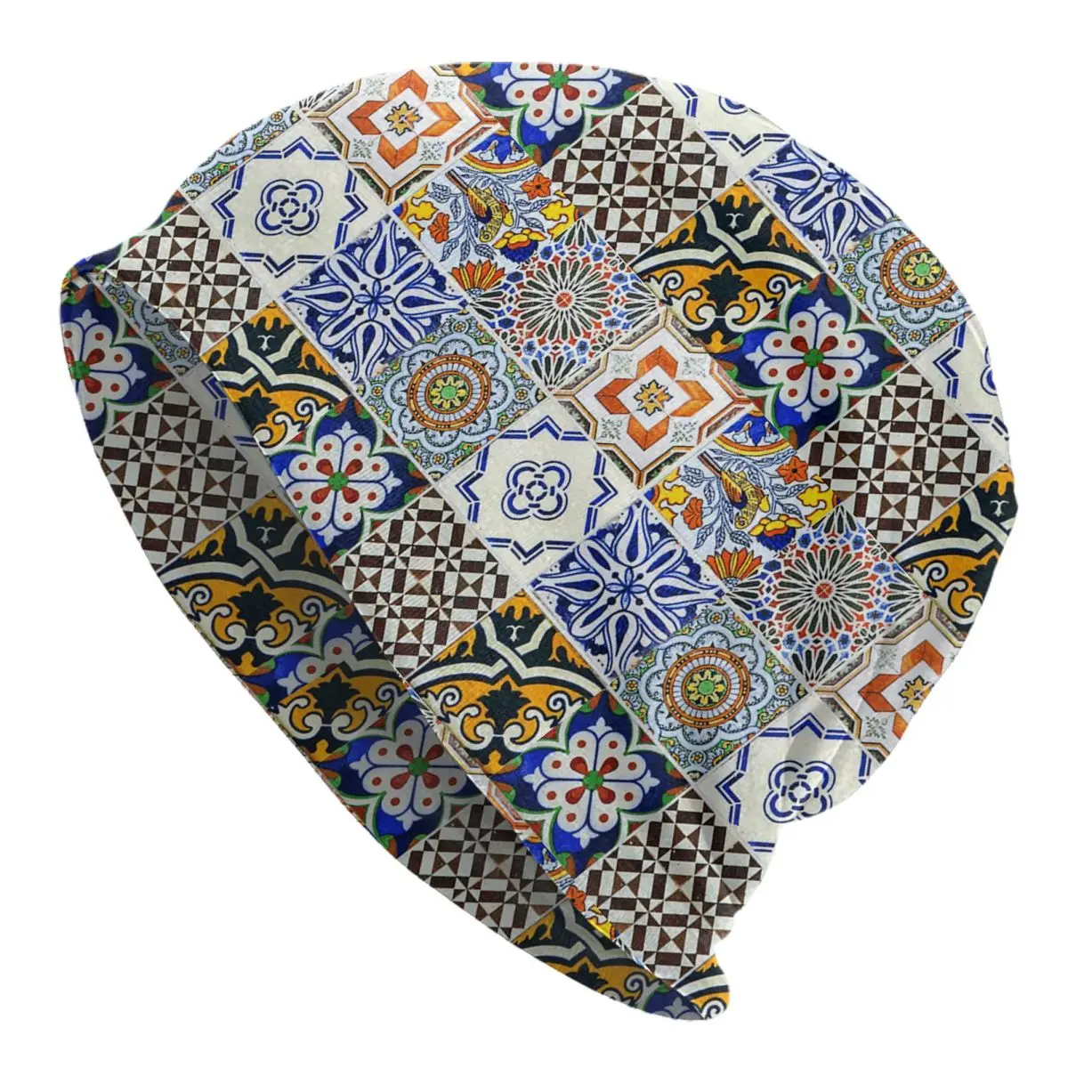 Colorful Portuguese Tile Men Women Adult Beanies Caps Knitted Bonnet Hat Warm Hip Hop Autumn Winter Outdoor Skullies Hats
