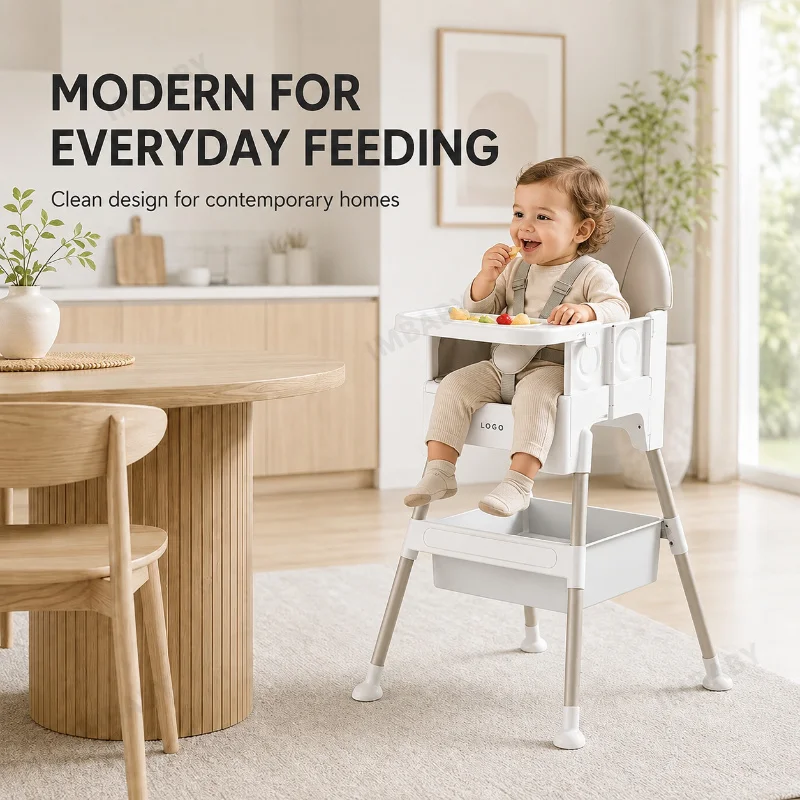 IMBABY Baby High Chair with Storage Basket 5‑Point Safety Harness PU Seat Toddler Feeding Dining High Chair for Home Kitchen