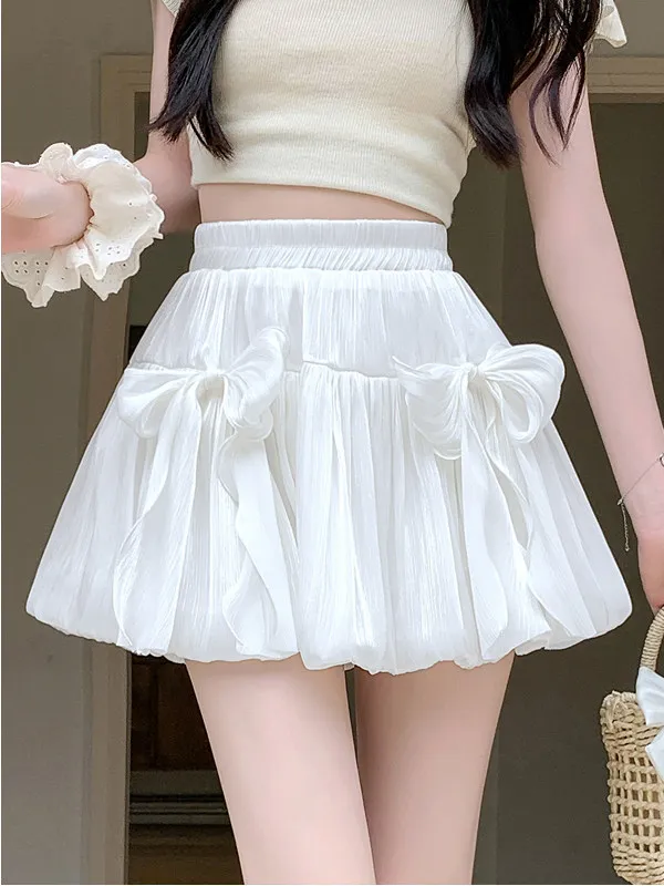 Lace  Knot Flower Bud  Skirt Women's Summer Small Size A-Line Fluffy Short Skirt Sweet Girl Cloud Cake Half Skirt