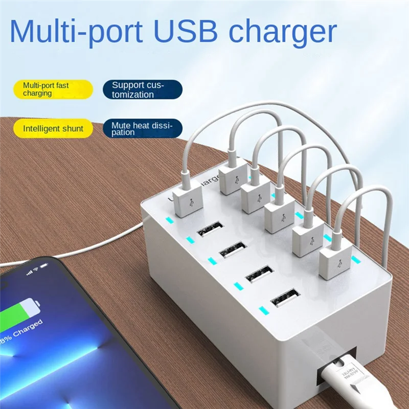 50W USB Multiport Charger Fast Charge Charger Hub 10 Port Fast Charge Charger Charging Desktop Dock Charger Black (UK)