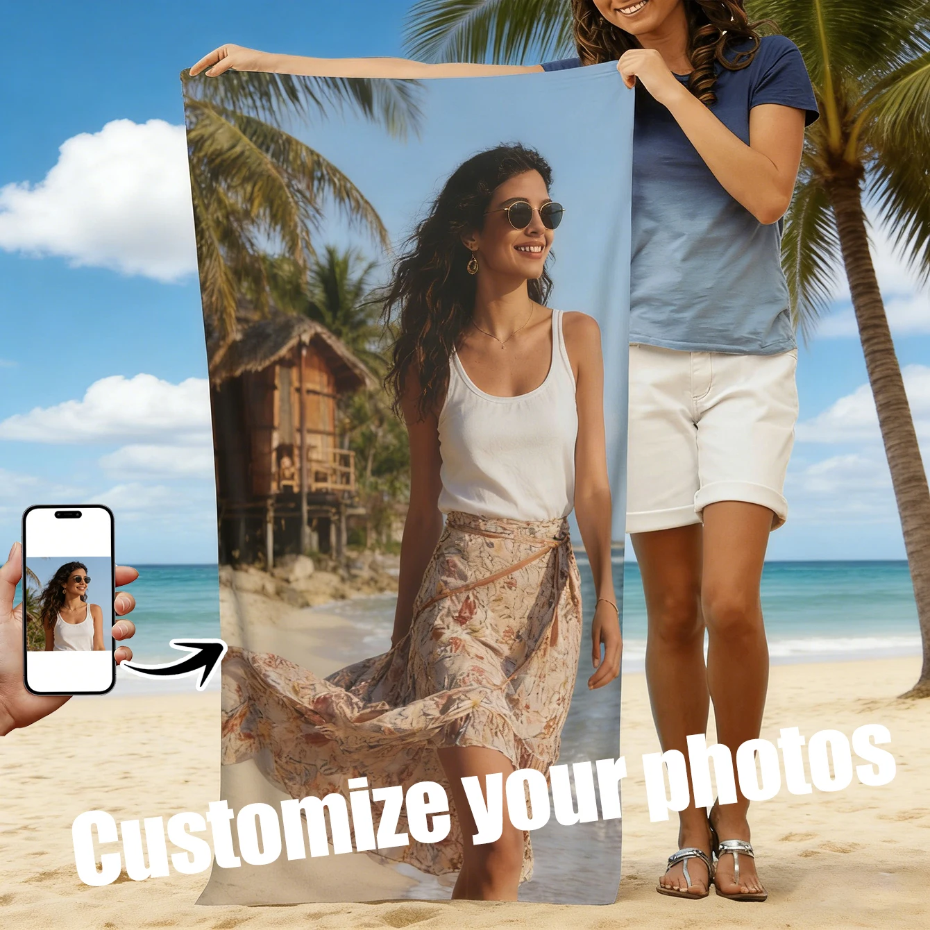 Custom Photo Beach Towel Soft Microfiber Lightweight Polyester Towel Anti-Sand For Family Friends Party Quick-Drying Bath Towel