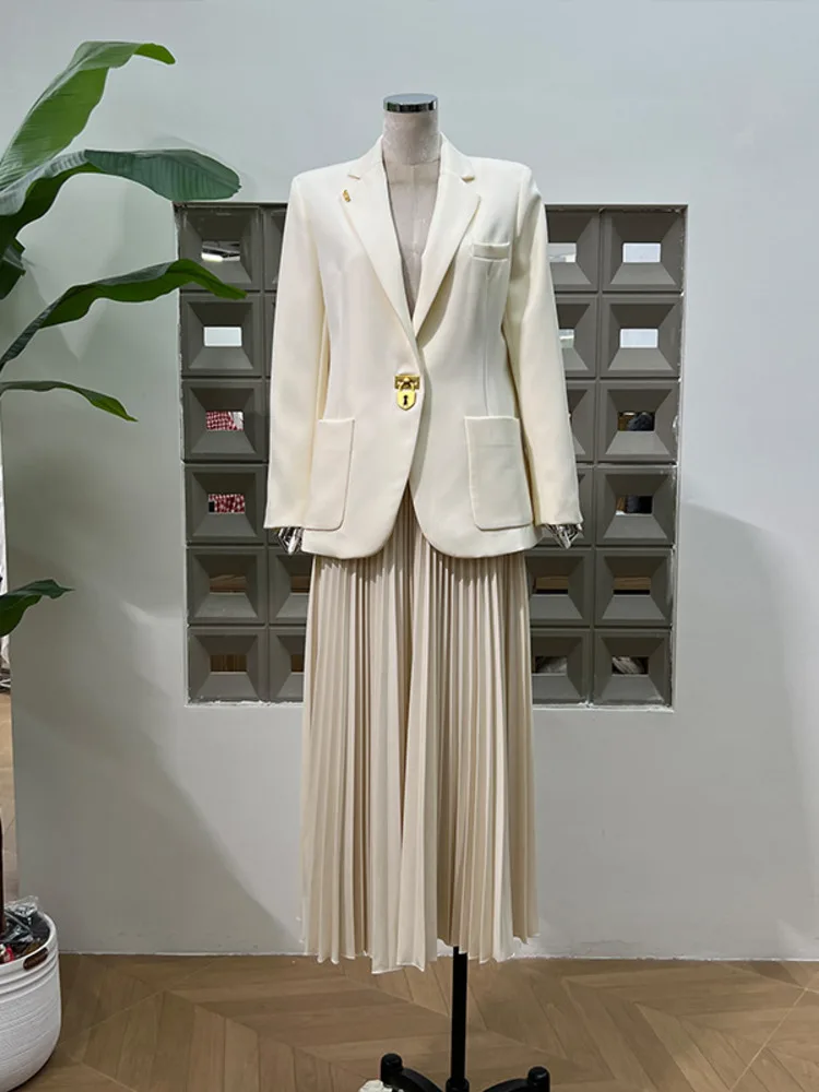 

HUISONG Премиум шикарный женский модный пиджак плиссированный длинный полуплатье с юбкой комплект элитный вечерний утягивающий наряд весна-лето 2025