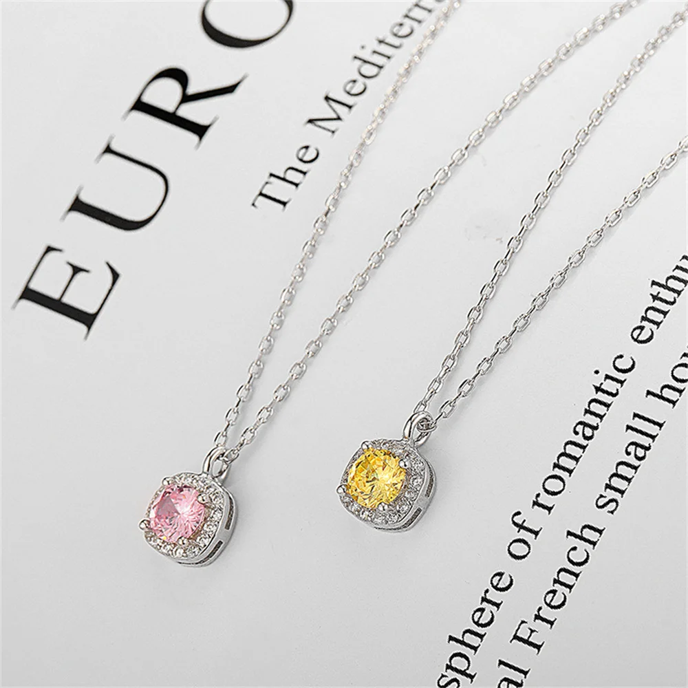 

Корейский комплект ключицы из стерлингового серебра S925, блестящий квадрат циркона, минималистичные геометрические украшения