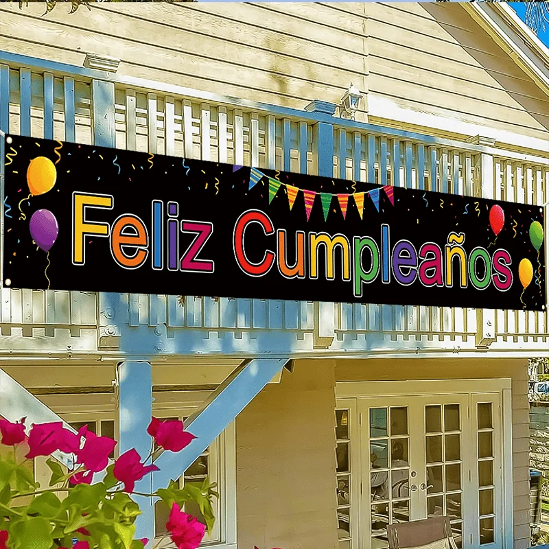 Feliz Cumpleaños Gartenbanner, Spanisches Happy Birthday Schild mit Luftballons & Wimpelkette für Outdoor-Geburtstagsfeier-Dekoration – Detail 4