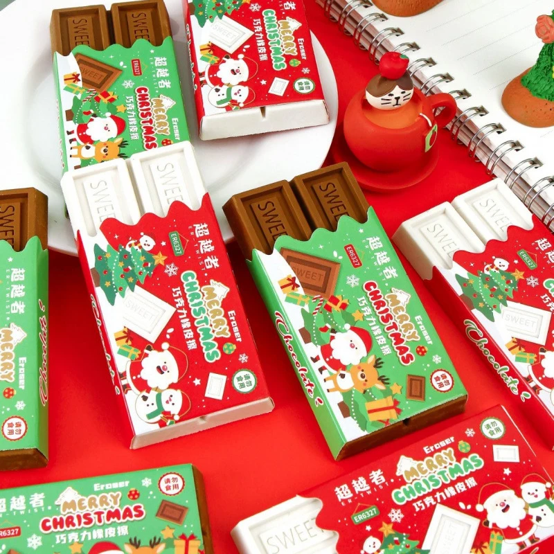 Kawaii Fashion Chocolate Eraser Student Stationery Funny Drawing Eraser Creative Cute Rubber School Supplies Christmas Gifts