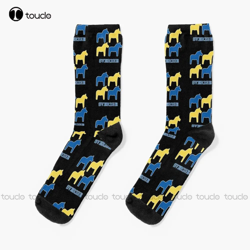 Funny Sverige Dala Horse Swedish Vintage Animal Sweden Flag Fun Socks Slipper Socks 360° Digital Print Custom Gift Streetwear