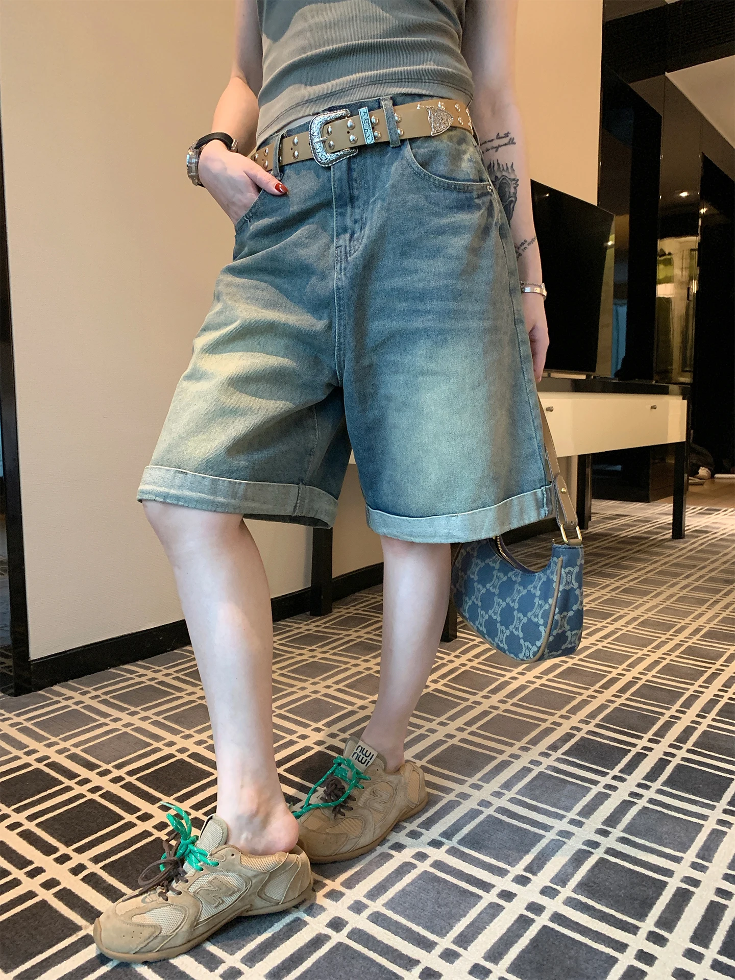 

Джинсы Ana Phora American Washed Vintage, широкие брюки-клеш, универсальный дизайн, новая модель Весна 2026, хлопок, естественная талия