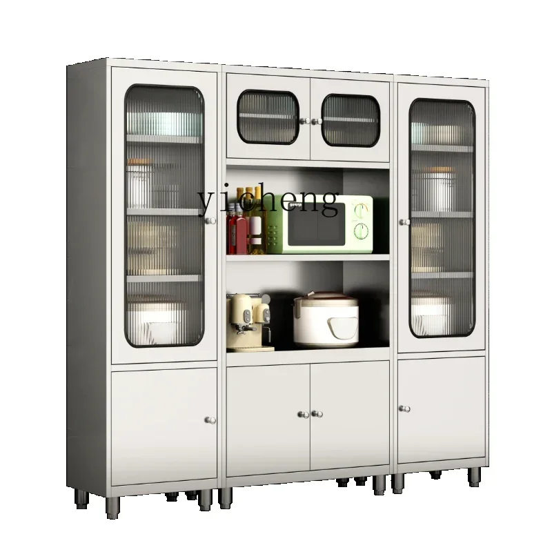 304 Stainless Steel Household Kitchen Dining Cabinet Microwave Oven Pot Storage CupboardD9