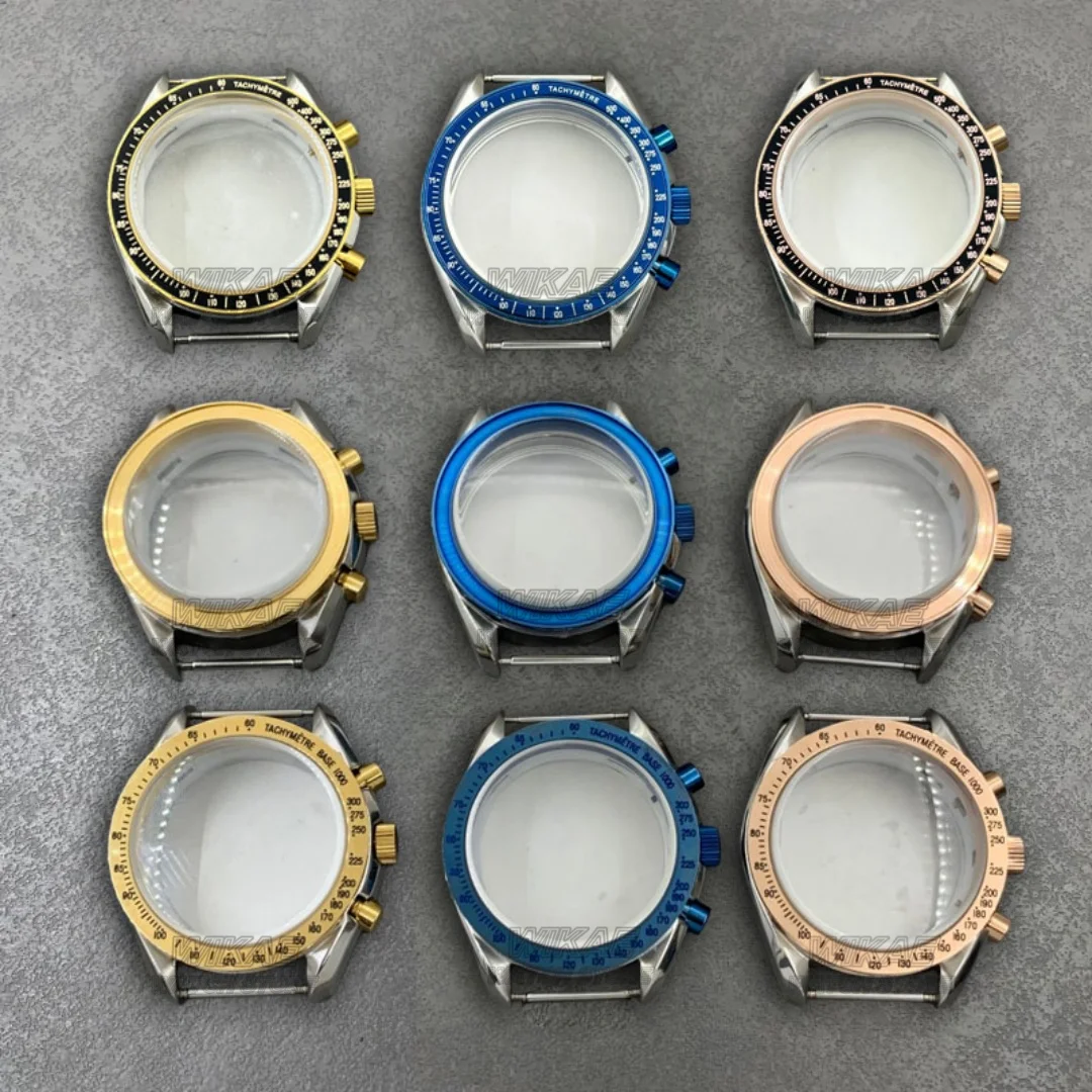 40mm VK63 Silver Gold Rose Gold Watch Case Stainless Steel With Black Blue Bezel Insert With Coated Glass For VK63 Moon Watch