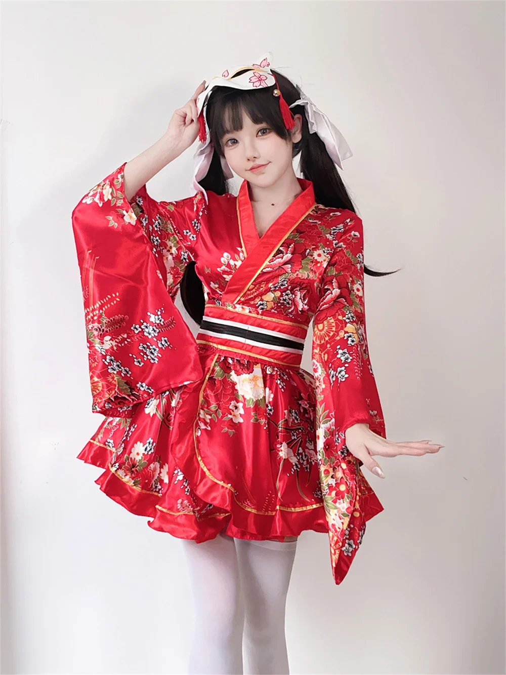 Japanese Traditional Kimono Robes Girls Kawaii Floral Printed Yukata Suit Lovely Lolita Dress Haori Women Anime Cosplay Costume