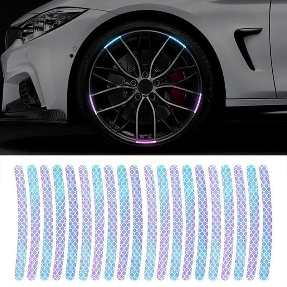 20Pcs Car Tire Rim Reflective Sticker Night Safety Warning Strip Motorcycle Bike Auto Wheel Hub Reflector Stickers Decals