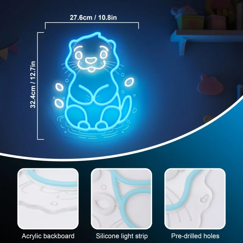 Otter Neon Sign Cute Sea Animal LED Neon Light for Kids Bedroom Nursery Cafe Party Wall Decor USB Powered Dimmable Ocean Gift