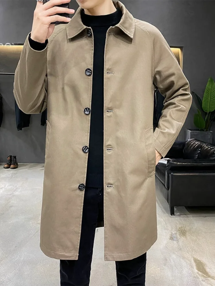 

Мужское демисезонное пальто-ветровка средней длины с воротником, повседневное, свободного кроя, ветрозащитное, простое, стильное