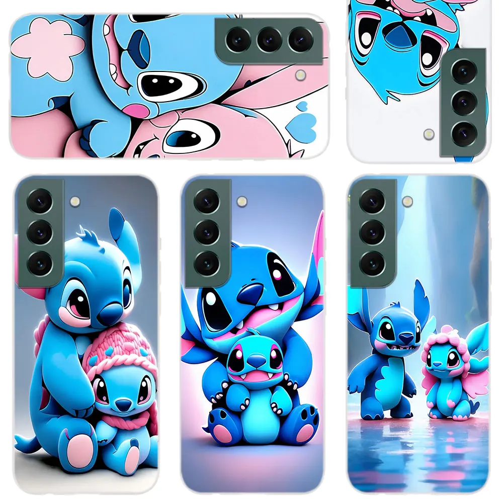 Soft Silicone Phone Case For Apple iPhone 15 14 13 12 11 Pro X XS Max XR Plus Mini Cover Cute Blue and Pink Stitch Couple