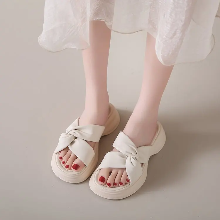 

Spring Summer Slippers Soft Flax Simple Cute Warm Home Men Women House Floor Indoor Slides Fur Cross Fat Dudu Shoes Room Flat