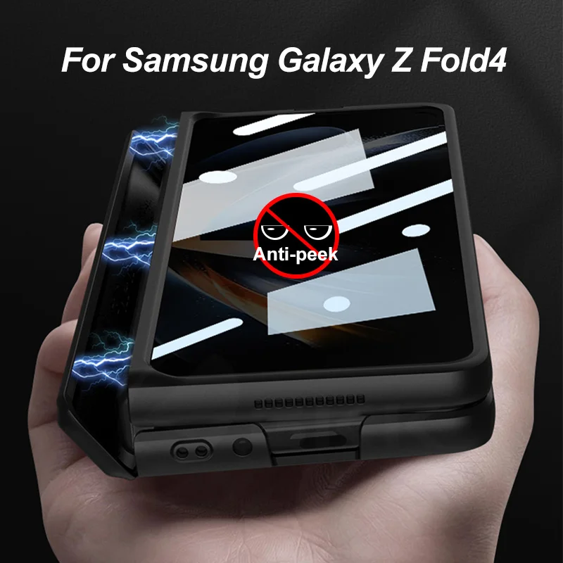 

GKK Front Anti-peek Glass Case For Samsung Galaxy Z Fold 4 Magnetic Hinge All-included Matte Stand Cover For Galaxy Z Fold5 Case