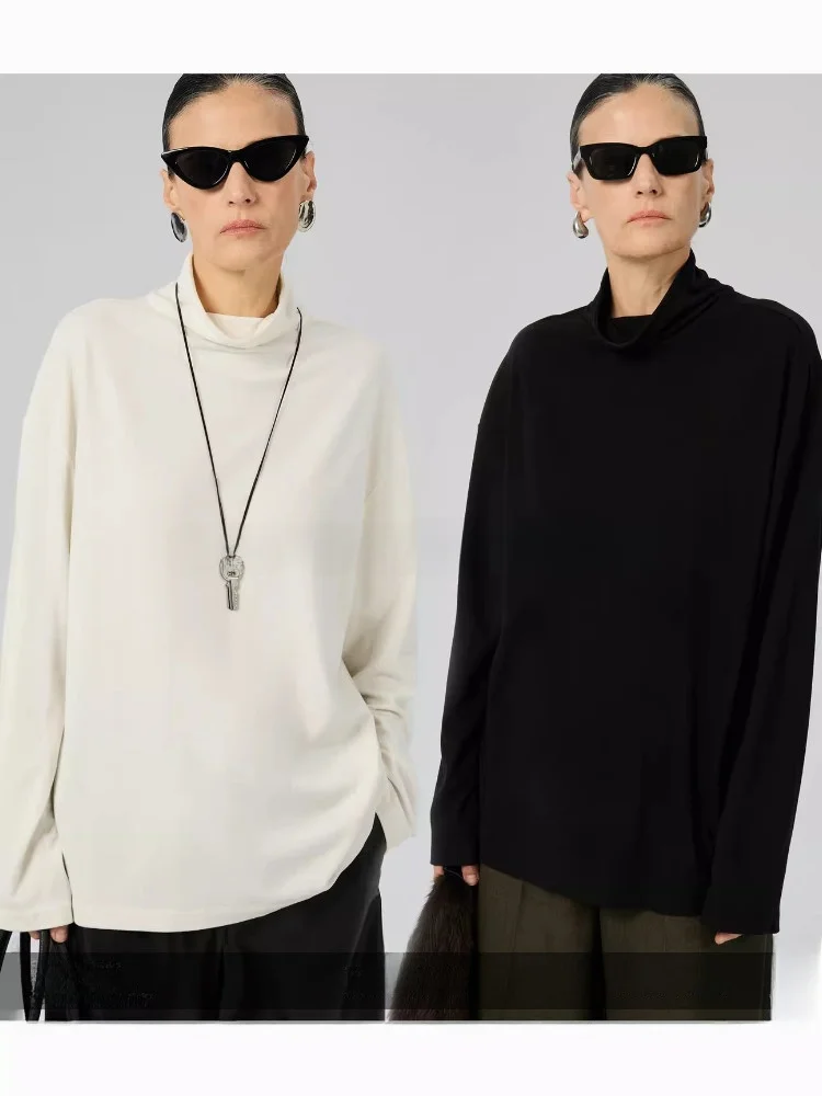 

Soulkiss Maisonal Long Sve Silk Camere с высоким воротником Base irt Top Waable Удобная теплая женская футболка для поездок на работу