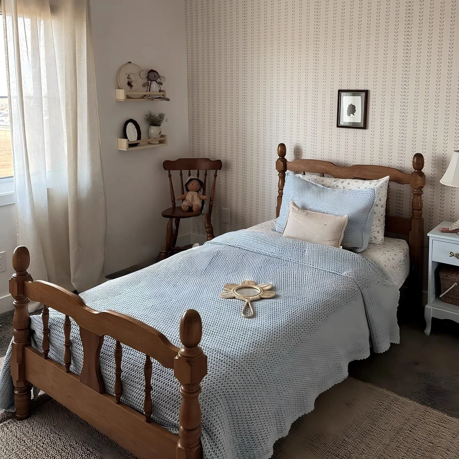 Full solid wood bed children's room 1.5 meters single bed retro home bedroom