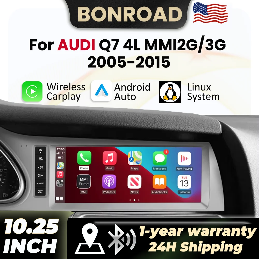 10.25 Inch Wireless CarPlay Andorid Auto For Audi Q7 4L 2005-2015 MMI2G MMI3G Car Radio Multimedia Navigation GPS Touch Screen BT Mirror Link