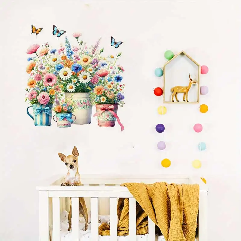 Flower Bundle Watercolor Floral Border Pots Wall Sticker Kids Room Decor Bathroom Toilet Living Room Decor Home Decor M1274